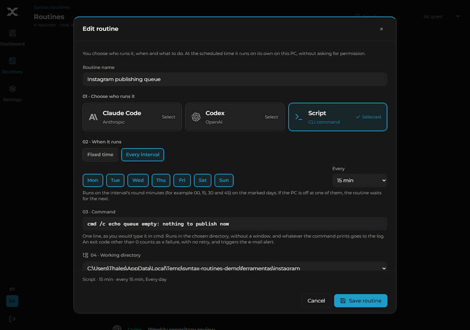 Script routine dialog fully visible